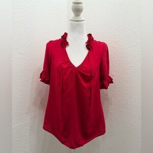 Odille Red Ruffle V-Neck Blouse